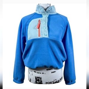 Hippie Rose Cropped Blue Fleece Jacket Size L Juniors